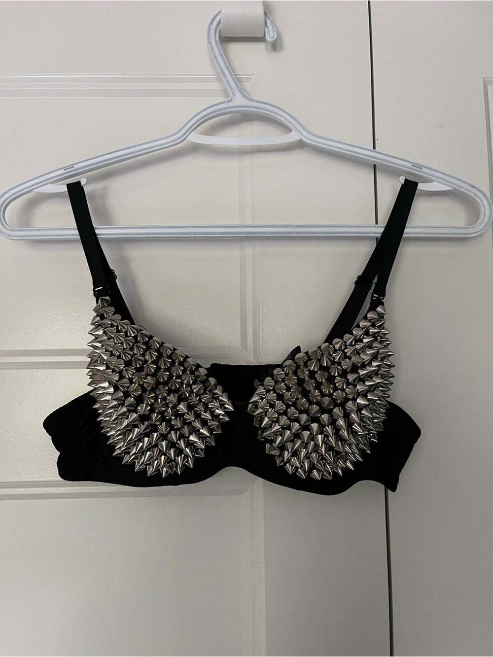 Black Bra Top with Silver Spike Embellishment